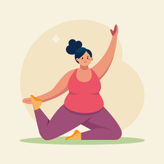 A woman is sitting on the floor doing yoga and appears calm and relaxed