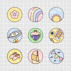 adorable hand drawn highlight social media icon set