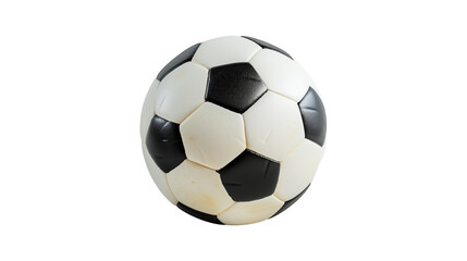 Fototapeta premium Closeup of a traditional black and white soccer ball with visible texture details on a transparent background. Sports equipment, soccer training, football game, sports accessories concept.