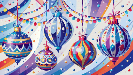 Vibrant Festive Holiday Ornaments and Colorful Party Decorations Illustration