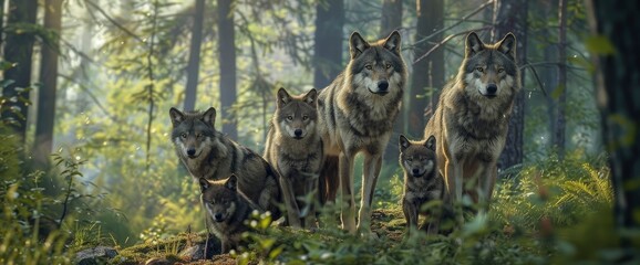 Portrait Of A Timber Wolf Family In The Forest,High Resolution, Ultra HD
