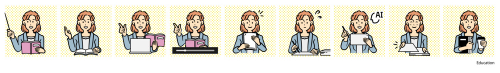 授業をする教師のイラスト（女性）