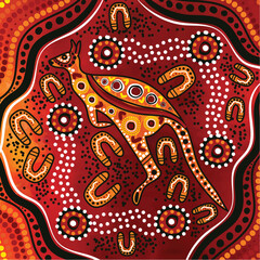 Naklejka premium Digital vector art showcasing Aboriginal kangaroo dot painting
