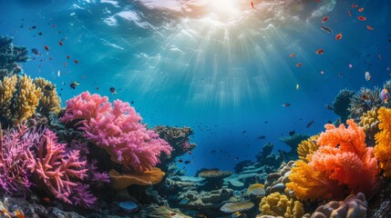 Obraz premium Global warming causes coral reefs to bleach, losing their vibrant colors and ecosystems.
