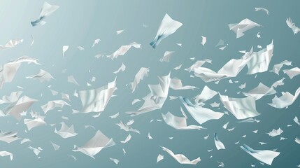 Abstract White Bird Feathers Falling on Floor. floating fluffy feathers. Softness of Feather on Gray Background.
