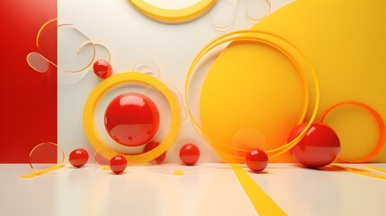 Obraz premium 3d rendering of red and yellow abstract geometric background. Scene for advertising, technology, showcase, banner, game, sport, cosmetic, business, metaverse. Sci-Fi Illustration. Product display