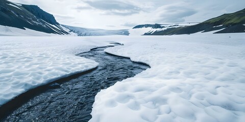 Snow melts uncovering climate change scars on rugged mountain terrain. Concept Climate Change, Melting Snow, Rugged Terrain, Environmental Impact, Mountain Scars