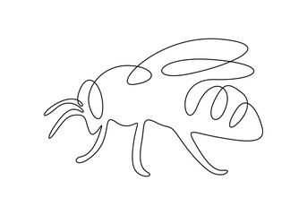 Continuous one line drawing of elegant honey bee for company logo identity. Organic honey farm icon concept vector illustration