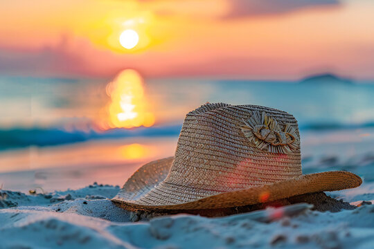 radise beach with a summer hat in the sandy sunshine