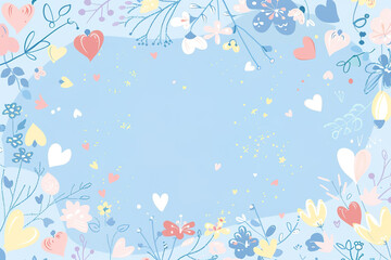 Flat style blue heart and flower illustration background