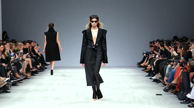 Model walking down a runway during a fashion show