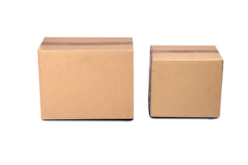carton box with brown color as delivery houshold cardboard box, for moving, packaging or packing, some product in business object transportation., like shipping, Isolated on white background. 