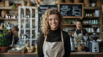 The smiling barista in cafe