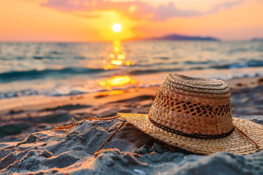 radise beach with a summer hat in the sandy sunshine