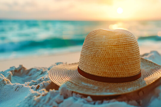 radise beach with a summer hat in the sandy sunshine