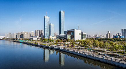 Fototapeta premium Modern Urban Riverfront Skyscrapers