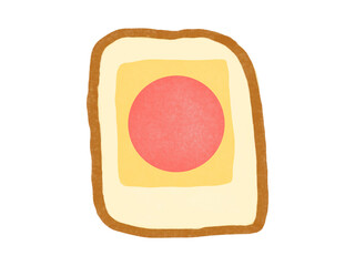 手描きの水彩風のハムチーズトーストのイラスト