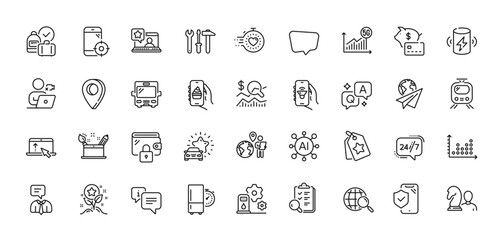 Piggy bank, Swipe up and Chess line icons pack. AI, Question and Answer, Map pin icons. Spanner tool, Online rating, Chat message web icon. Timer, Charge battery, Wallet pictogram. Vector