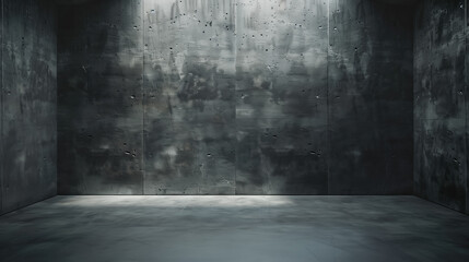 Photorealistic 3D Rendering of Empty Wall Underground Background with Smooth Concrete Surface and Dim Lighting