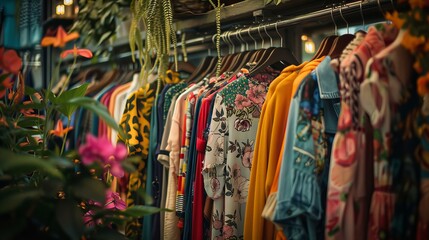 colorful cheap clothes on a rack, fast fashion issues