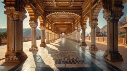 Grand palaces and bronze artifacts in an ancient city, intricate architectural details, historical atmosphere, majestic and timeless