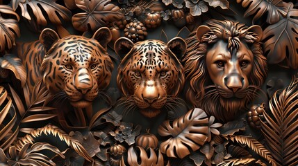 Beautiful animal 3d relief wallpaper