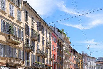 edifici storici colorati nel centro di milano, italia, historical colorful buildings in the downtown of milan in italy 