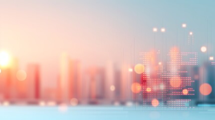 Abstract cityscape background with soft lighting and digital elements, perfect for technology and modern urban concepts.