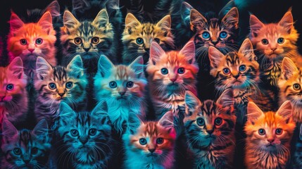 Vibrant Kittens in Rainbow Lights are adorable, charming, and full of joy in neon glow