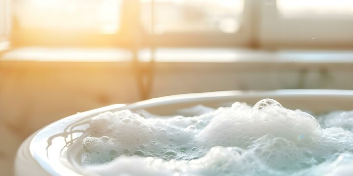 Bathing in the Sun A Tub Full of Soapy Suds. Concept Sunny Bathtub Photoshoot, Sudsy Fun, Summer Splashes