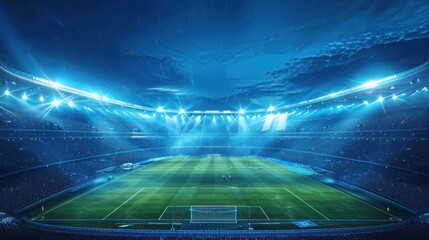 soccer stadium top view and sky dark blue 