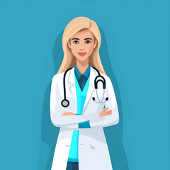 Fototapeta premium Doctor with blond hair icon in uniform. Flat style. doctor avatar