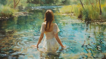 Fototapeta premium Young woman enjoying the outdoors embracing freedom. 