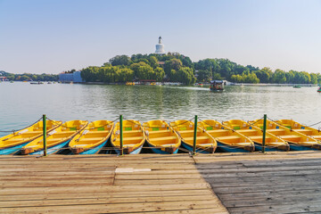 The lakes, islands, and tourist attractions of Beihai Park in Beijing, China