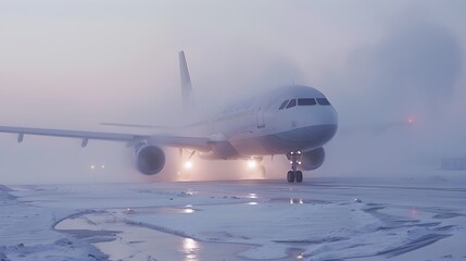 Fototapeta premium Aircraft De-icing System in Action Showcasing Aviation Engineering and Weather Adaptability