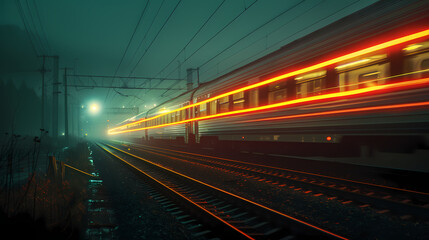 Obraz premium a train moving at night, with light trail
