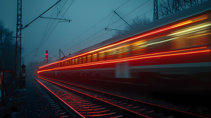 Fototapeta premium a train moving at night, with light trail