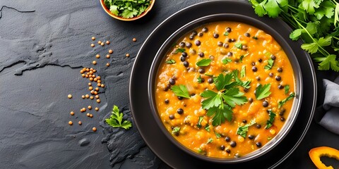 Creamy North Indian Dal Makhani with Black Lentils, Kidney Beans, and Spices. Concept Recipe, Indian Cuisine, Vegetarian, Lentils, Spices