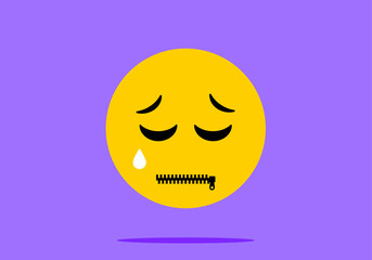 Sad cry face zip emoji illustration portraying abuse