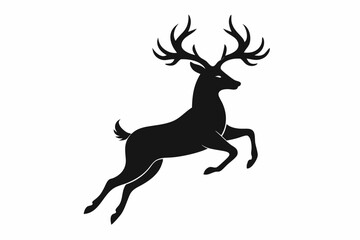 black and white deer silhouette, deer vector illustration, deer silhouette, animal silhouette isolated vector Illustration, png, Funny cute deer, Jumping cartoon deers © SvgDesignHub