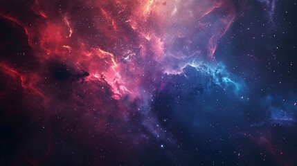 Abstract sci-fi space background with nebula and mysterious light: Star field featuring galaxies and colorful blue and red nebulae.