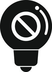 Black silhouette of a light bulb with a forbidden symbol representing lack of new ideas