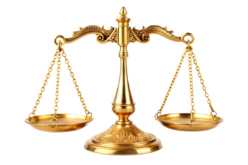 golden ornate scales of justice isolated on transparent background