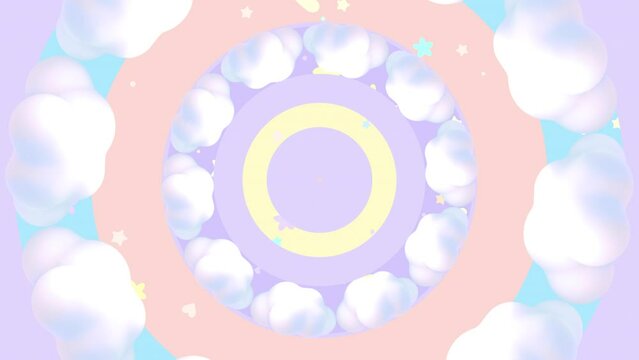 Looped cartoon spinning clouds and stars motion graphics.