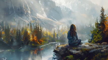 Obraz premium Young woman enjoying the outdoors embracing freedom. 