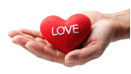 hand holding red heart isolated on transparent background