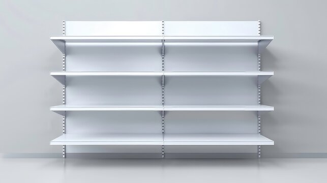 white isolated empty 3D rendering showcase background podium racked display shop blank store market shelf supermarket retail rack equipment shelving.