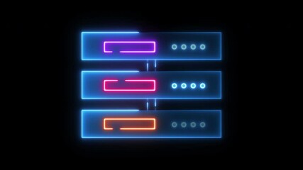 Database server icon from artificial intellegence and future technology collection. server sign and symbol for web animation. Glowing neon line of server icon isolated on transparent background.