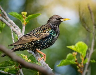 Fototapeta premium European Starling in its natural environment , generated by AI. High quality photo