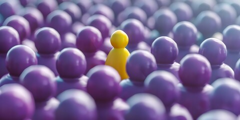 Searching for a unique yellow character in a sea of purple characters with a recruitment theme. Concept Unique Yellow Character, Purple Characters, Recruitment Theme, Stand Out, Visual Contrast